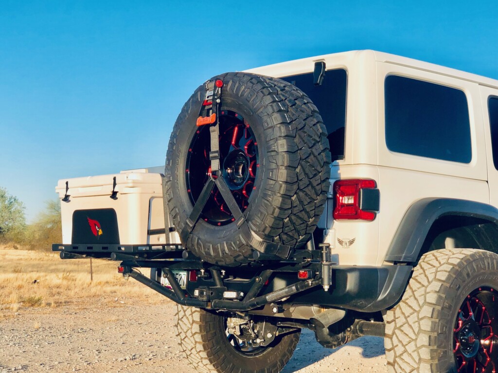 Universal Hitch Mount Tire Rack with Cooler Mount & Work Table ...