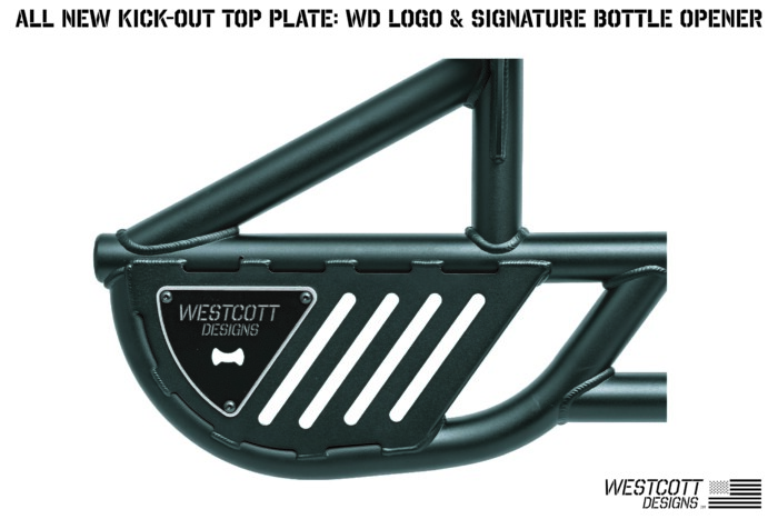 Westcott Designs Rock Sliders ALL NEW Kick-Out Top Plate with Westcott Designs Logo and Signature Bottle Opener