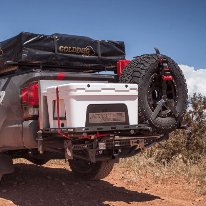 Universal Hitch Mount Tire Rack with Cooler Mount & Work Table - 