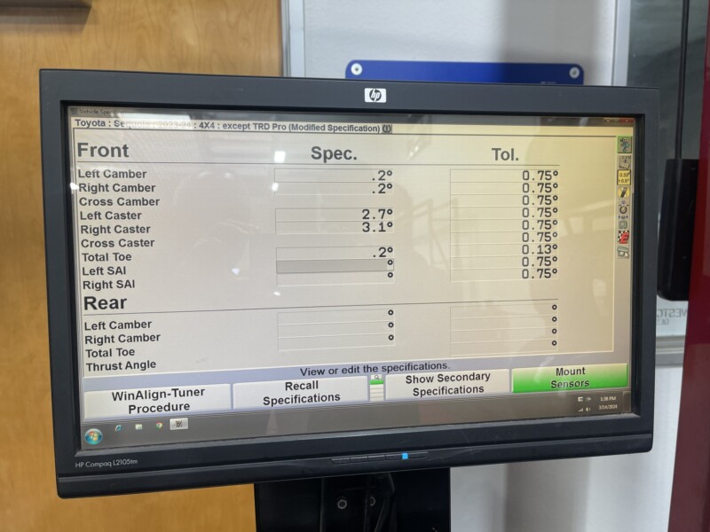 Toyota Sequoia TRD Pro Alignment Specs for Westcott Designs Lift Kit.